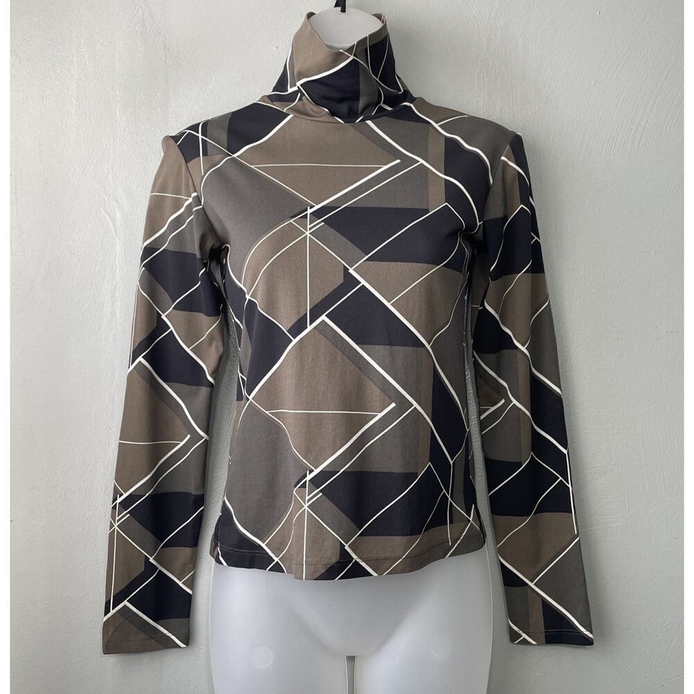 Epic New York Size S M Geometric Stretch Lightweight Top Sheer Turtleneck Y2K